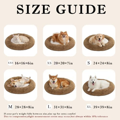 Short Plush Dog Bed Donut, Ultra-Soft & Machine Washable Dog Beds, Durable Round Calming Pet Bed for Cats and Small, Medium, Large Dogs (Coffee Brown, Large)