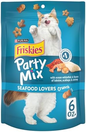 Purina Friskies Cat Treats, Party Mix Seafood Lovers Crunch - (Pack of 6) 6 oz. Pouches