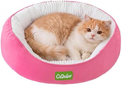Round Cat Bed, Washable Small Dog Puppy Kitten Beds, Pink 20in
