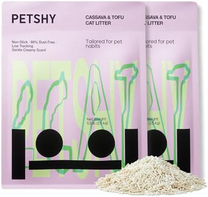 Cassava & Tofu Mixed Cat Litter - Plant-Based & Natural Ingredients, Non-Stick, Fast Clumping, 99% Dust Free for Litter Box - Scented, 11lb (5.5lbx2bags)