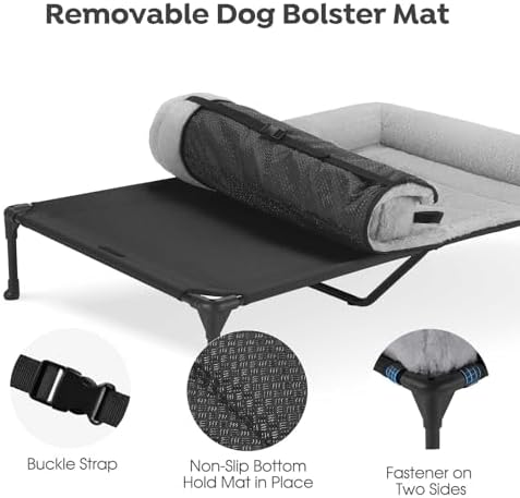 Veehoo Elevated Dog Beds Large Sized Dog with Fluffy Plush Bolster Cushion