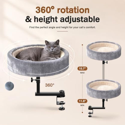 Chumajor Cat Desk Bed, 360° Rotating & Adjustable Cat Bed, 50 lbs, Grey