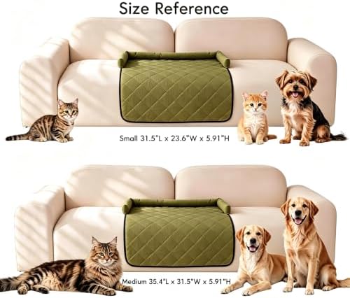 Calming Dog Couch Bed with Head Support, Waterproof Sofa Cover, Green, M