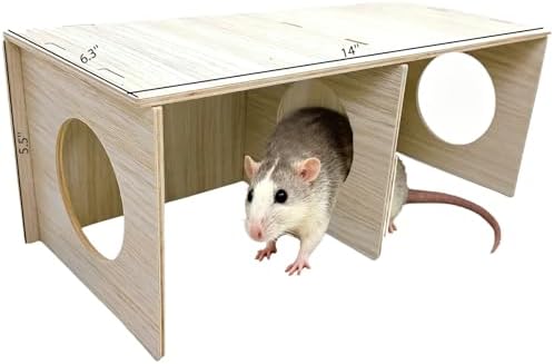 Hamiledyi Wooden Hamsters 2-Chamber Hideout-Tunnel Multi Chamber Exploring Toy Rat 14 x 6.3 x 5.5 Exploring Tunnel Toy for Mice Guinea Pig Squirrel Sugar Glider