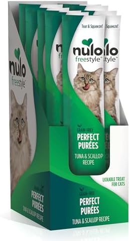 Nulo Freestyle Lickable Cat Treats - Perfect Purées Tuna & Scallop, Squeezable Grain-Free Wet Cat Food Topper, High Moisture for Hydration, 48 x 0.5oz