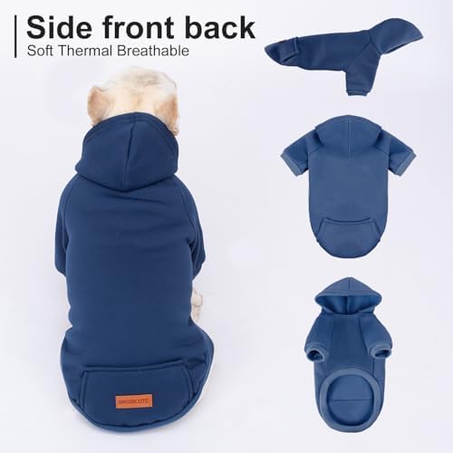 2 Pack Dog Hoodie Warm Hood Dog Sweater Cold Weather Small Dogs Sweatshirt Comfort Pet Clothes for Small Medium Dogs with Pockets (Navy+Blue, L (Back: 13.78", Chest: 18.9"))