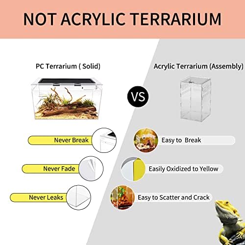 Reptile Growth Reptile Terrarium,10 Gallon Reptile Tank 20" x 10"x 11",for Insect，Fish，Tarantula，Hermit Crab，Jumping Spider，Iguana，Tortoise，Leopard Gecko，Bearded Dragon
