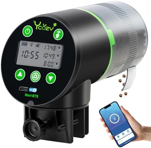 Ycozy WiFi Automatic Fish Feeder for Aquarium with Remote APP Control, Plug Powered, with Plug & USB-C Cable Vacation Auto Fish Food Dispenser for Small Tank/Betta/Turtle