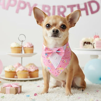 ADOGGYGO Birthday Dog Bandana with Bowtie, Pink Girl Dog Tuxedo, Small