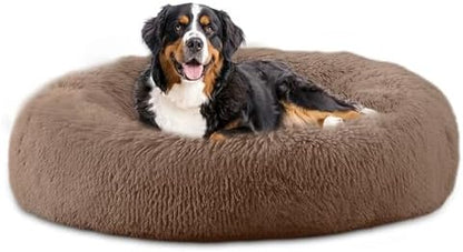 Bunlitent 46'' Donut Dog Bed, Calming Dog Bed for Large Sized Dog, Brown