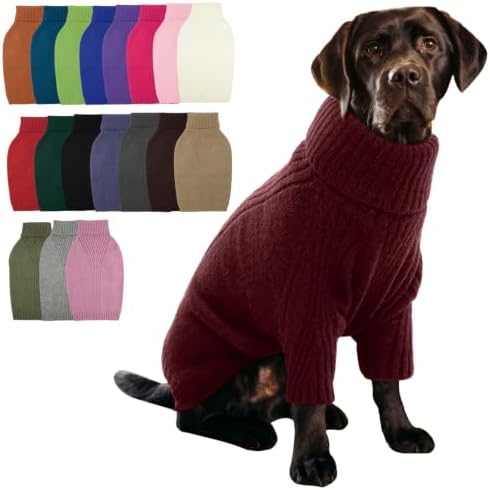 IECOii XXL Dog Sweater,Thermal Knit Turtleneck Big Dog Sweater with Sleeve
