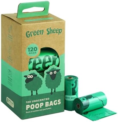 Green Sheep Poop Bags for Dogs & Cats, 120 Unscented Dog Poop Bags Rolls, 65% GRS Certified Recycled PE, Dog Waste Bags for Litter, Doggie Bags for Poop