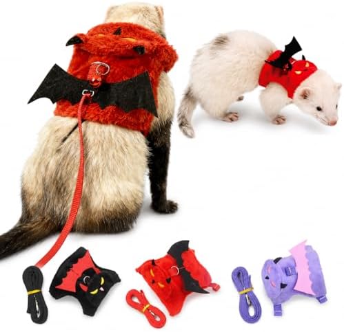 Small Animal Harness and Leash Set, Adjustable Escape-Proof Ferret Harness Vest for Adult Ferret, Meerkat, King Squirrel & Fancy Rat, Soft Comfortable Pet Walking Harness with Red Leash