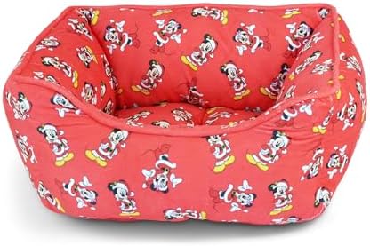 Disney Dog Bed, Holiday Santa Mickey and Minnie Poses Scattered Red, Cuddler