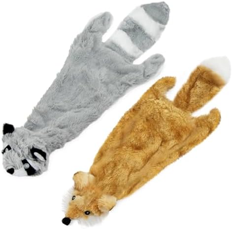 Best Pet Supplies 2-in-1 Stuffless Squeaky Dog Toy - Fox, Raccoon, Medium