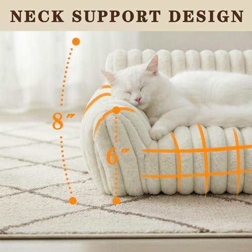 Cat Couch for Indoor Cats,Cute Cat Bed Cover Fully Removable and Machine Washable, Supportive Faux Rabbit Fur Cat Sofa with Non-Slip Base, Cat Friendly Couch