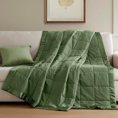 Madison Park Down Alternative Twin Size Blanket for Bed, Satin Trim, Green
