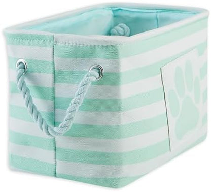 Bone Dry Pet Storage Collection Striped Paw Patch Bin, Aqua, Small Rectangle