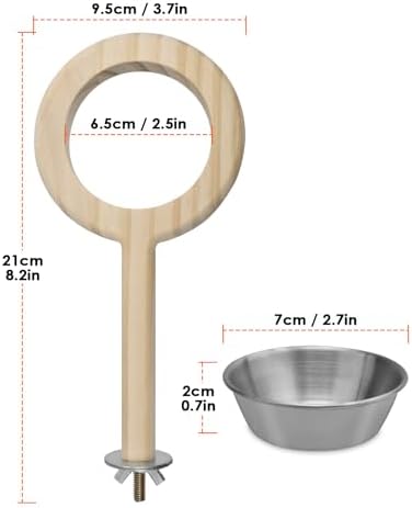 KATUMO Bird Perch Bird Feeding Cup Parrot Wood Perch Stand Toy Bird Cage Accessory for Parakeet Lovebird Conure Budgie Canary Finch Small Parrots