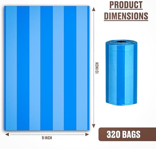 Parisian Pet Ecofriendly Dog Poop Bags Rolls - 320 Count Unscented Poop Bags For Dogs - Leakproof, Extra Thick, 16 Dog Waste Bags Refill Rolls - Stripped Blue Doggie Poop Bags - Fits All Dispenser