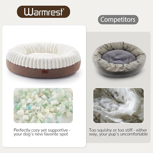 Donut Dog Bed Medium Size Dog 36 Inch, Round Cat Beds for Small Medium Dogs and Cats with Washable Fluffy Faux Fur, Cute Comfort Pet Bed with Anti-Slip Bottom, Cream