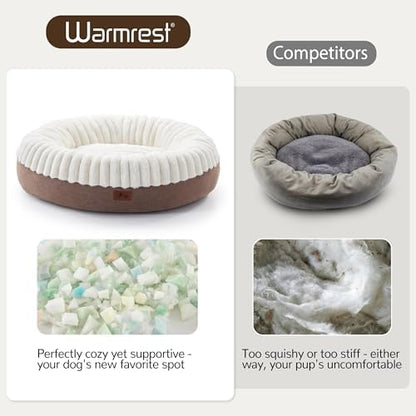 Donut Dog Bed Medium Size Dog 36 Inch, Round Cat Beds for Small Medium Dogs and Cats with Washable Fluffy Faux Fur, Cute Comfort Pet Bed with Anti-Slip Bottom, Cream