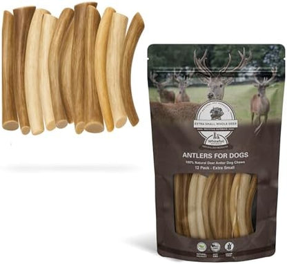 WhiteTail Naturals 12 Pack Whole Deer Antlers for Petite Dogs Up to 15 LBS