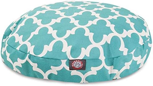Teal Trellis Small Round Indoor Outdoor Pet Dog Bed With Removable Washable Cover By Majestic Pet Products