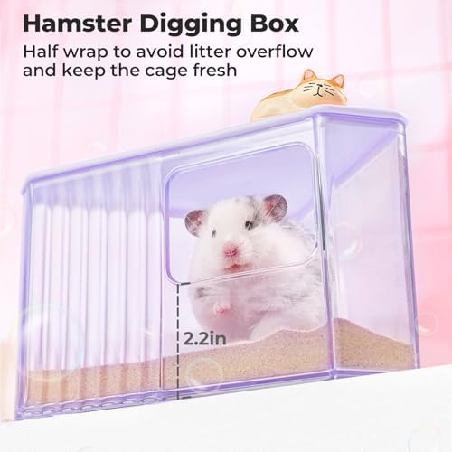 mini&moe Hamster Sand Bath Container - Small Animal Bathroom Shower Room Large Space Corner Digging Box with Cleaning Scoop Rat Dust Bath House for Guinea Pig, Hedgehog, Gerbil