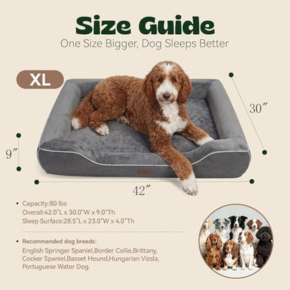 Orthopedic Dog Bed with Cooling Gel Foam & Washable Cover,Dark Grey 42 Inch