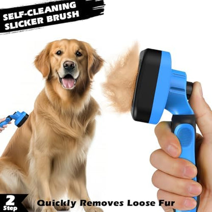 Professional 7 in 1 Pet Grooming kit I Dog Brush & Cat Brush I Dog&Cat Comb I Dog&Cat Nail Clipper/Trimmers with Nail File I Dog Bath Brush I Dog&Cat Flea Comb I Pet Supplies(Deep Blue)