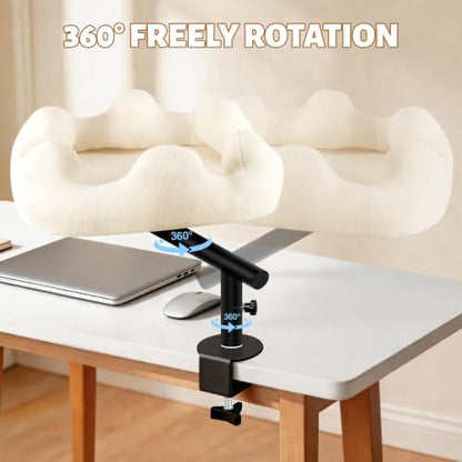 Cat Desk Bed, 360° Rotatable Adjustment Desk Cat Bed, Supports 40 lb, Detachable & Washable Cat Bed for Desk with Soft Faux Fur, for Remote Workers, Office Staff and Gamers