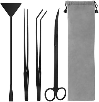 Aquarium Aquascape Tools Kit, 4 in 1 Anti-Rust Aquatic Plant Aquascaping Tool Stainless Steel Black Tweezers Scissors Spatula for Aquarium Tank Clean Fish Tank Aquascape Tools Sets (Black)