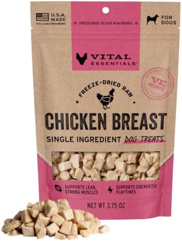 Vital Essentials Freeze Dried Dog Treats, Chicken Breast, 3.75 oz Bag