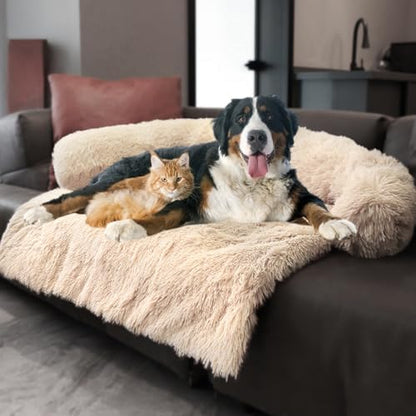 Calming Dogs/Cats Bed Mats, Dog Pad Washable Removable Couch Cover, Plush Long Fur Mat for Pets, Waterproof, Perfect for Small, Medium and Large Dogs and Cats (Beige, 59"x39"x 6.0")