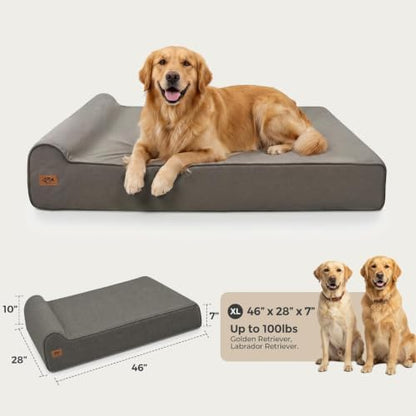 Sytopia Orthopedic Dog Beds for Large Dogs – 7" Extra Thick Memory Foam Pet Couch for Senior Dogs and Great Danes with Waterproof Liner & Washable Cover, Nonskid Bottom, 46"x28"x7", Dark Grey