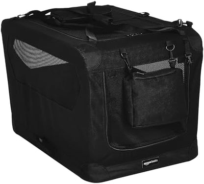 Amazon Basics Portable Soft Pet Dog Crate Carrier Kennel with Mesh Windows, Foldable, 30 x 21 x 21 inches, Black