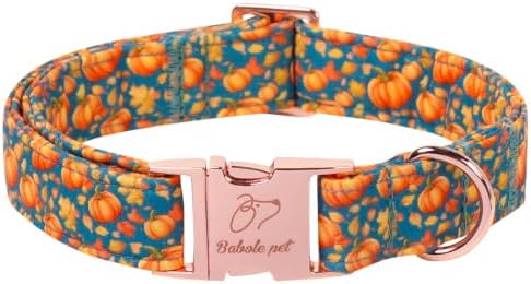 Fall Pumpkin Dog Collar, Cute Thanksgiving Dog Collar - Soft Cotton Autumn Puppy Collars, Adjustable Heavy-Duty Metal Buckle Pet Collars for Small Medium Large Boy Girl Dogs M