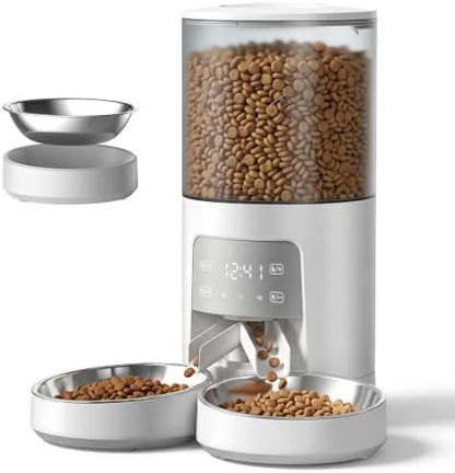 NEWBULIG Automatic Cat Feeder for 2 Pets 6L Dog Food Dispenser, White