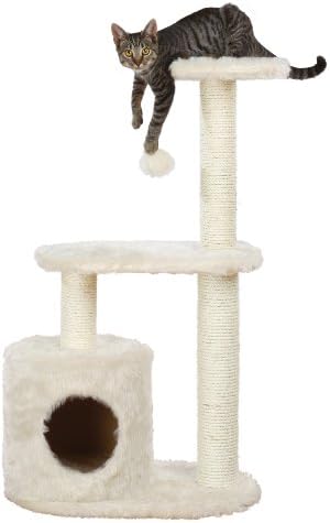 TRIXIE Casta Cat Tree with Condo | 2 Platforms | Dangling Cat Toy, Cream, 1 level