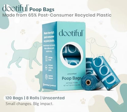 Dog Poop Bags - 120 Unscented Waste Bag, 65% Recycled Materials, Tear Resistant Pet Bags for Poop - 8 Rolls 100% Leak Proof - Extra Thick, Eco-Friendly Doggie Poo Bags for Hassle-Free Cleanup, Outdoor