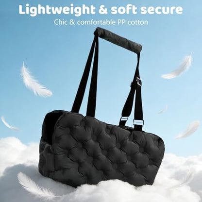 Dog Purse Carrier for Small Dog Cats, Soft Quilted Puppy Carrier Soft-Sided Carriers Bag, Luxury Stylish Small Dog Cat Travel Tote for Pets Up to 11 lbs (Black, 15.7" L x 7.9" W x 7.1" H)