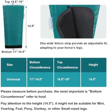 Fly Boots for Horses Set of 4, Equine Loose Fitting Leggings (Turquoise)