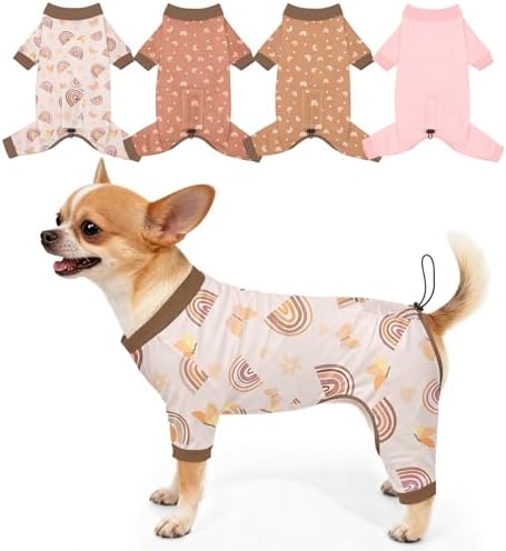 Bienbee Dog Pajamas, 4 Pack Adjustable Onesies for Small to Large Dogs S