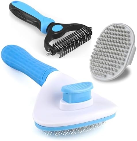 3PCS Dog Grooming Brush - Dog Brush for Shedding Massaging Bathing - Double Sided Shedding, Dematting Undercoat Rake - Self Cleaning Slicker Comb for Dogs and Cats with Long or Short Coats