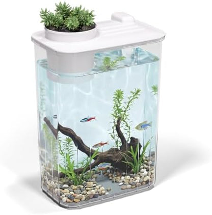 1 Gallon Betta Fish Tank Aquarium Starter Kit with Light and Lid(White)