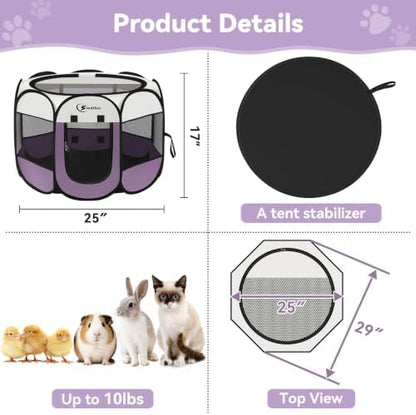 Siedihit Dog Cat Playpen Puppy Pet Crate Tent Cage (Light Purple,Small)