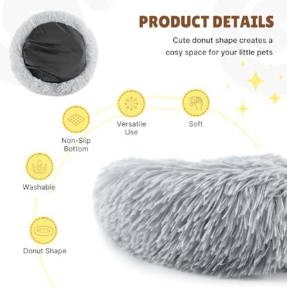 Guinea Pig Bed Soft Washable Donut-Shaped Burrowing Pet Bed for Dwarf Rabbits, Hedgehogs, Chinchillas, Ferrets, Rats Small Animal Mat for Snuggling and Playtime - Light Grey