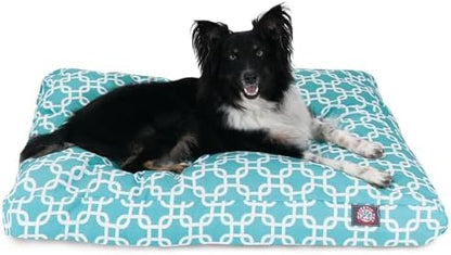 Majestic Pet Shredded Memory Foam Dog Bed Medium with Removable Washable Cover – Rectangle Orthopedic Dog Bed–Durable Dog Crate Bed-Flat Dog Bed for Senior Dogs - (35x29) M - Links - Teal