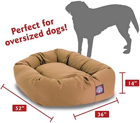 Majestic Pet 52 Inch Bagel Calming Dog Bed Washable – Cozy Soft Round Dog Bed with Spine Support for Dogs to Rest their Head - Fluffy Donut Dog Bed 52x35x11 (Inch) - Round Pet Bed X-Large – Khaki